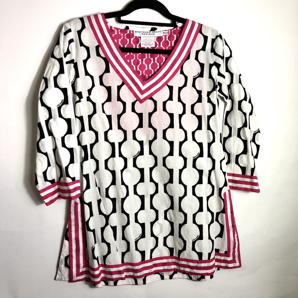 Gretchen Scott Tunic V-Neck Swim Cover Resort Pink Womens Small Black White Pink